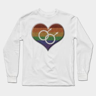 Large Gay Pride Rainbow Colored Heart with Male Gender Symbols Long Sleeve T-Shirt